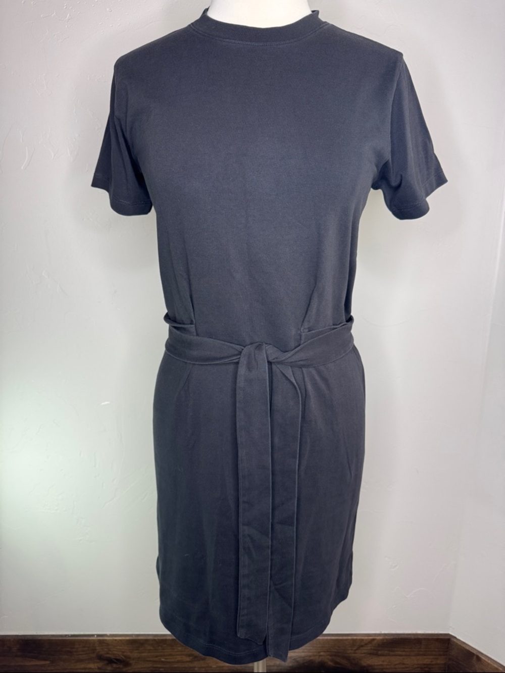 Vince. Elevated Black Tie-Waist T-Shirt Dress